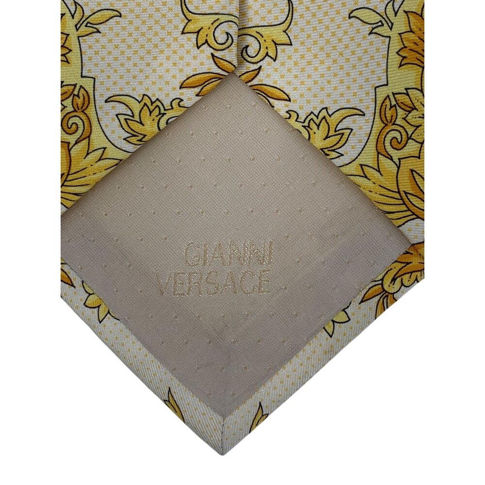VTG Gianni Versace Yellow Gold Baroque Silk Necktie Italy - Picture 4 of 12